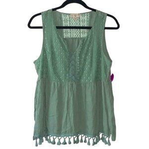 Live And Let Live Womens Lace Sleeveless Top Green Size PM